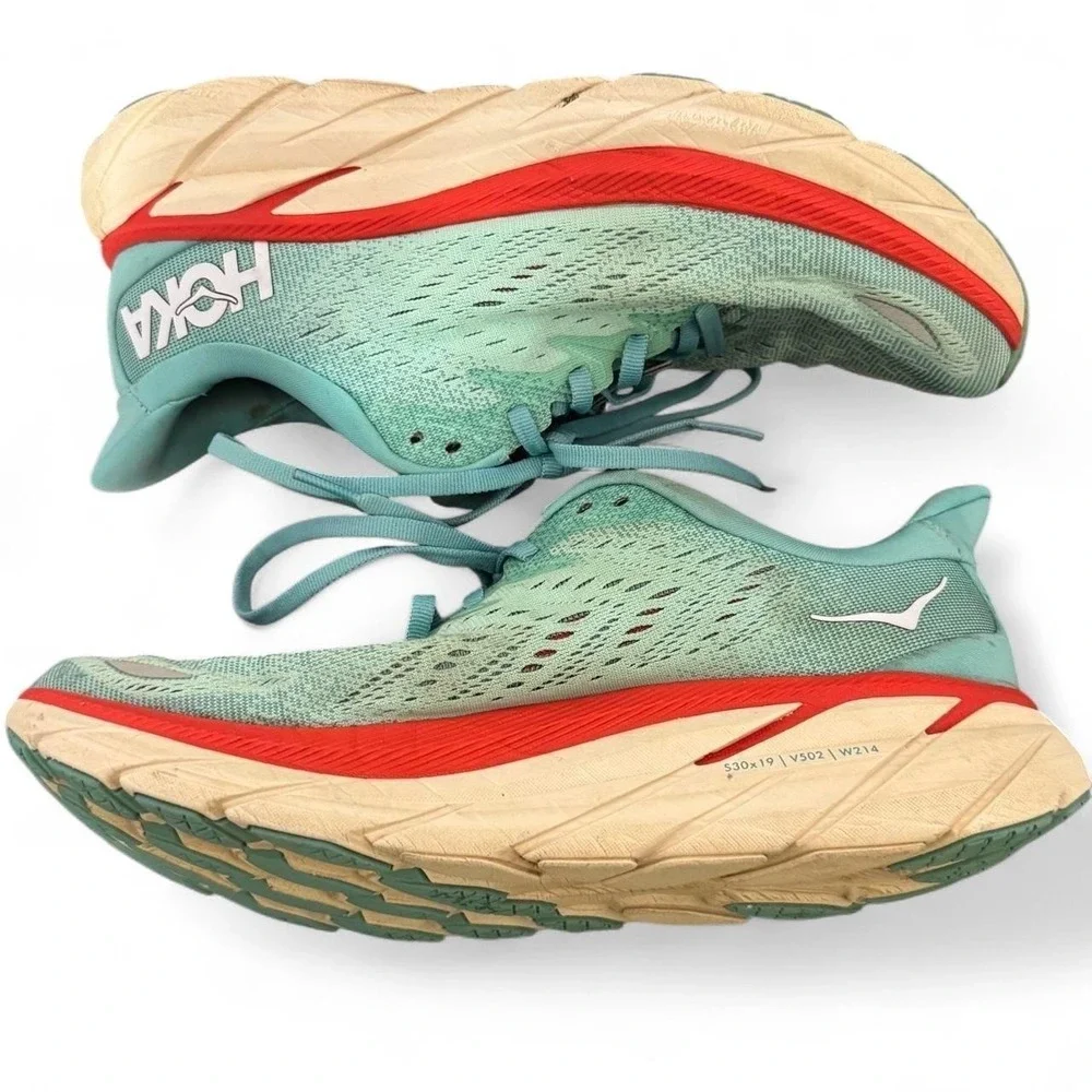 HOKA Clifton 8 One One Womens 8.5 B Aqua Blue Running Shoes 1119394 Gym Running